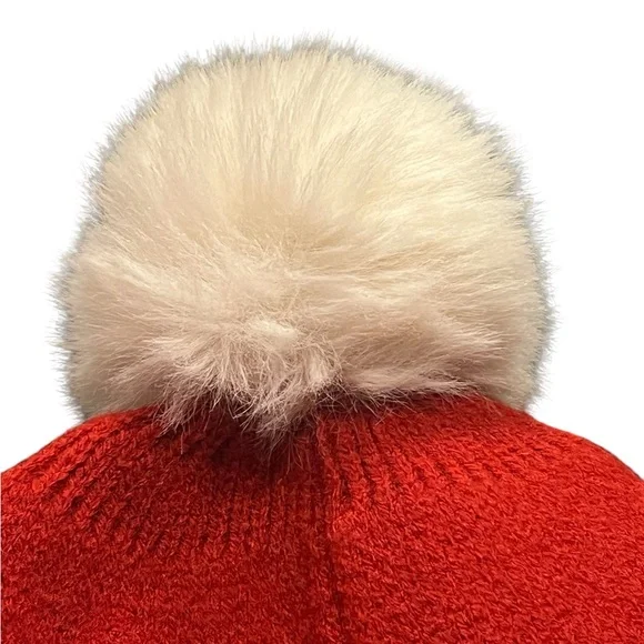 Red and White SNOW Pom Bennie Hat - Picture 9 of 9